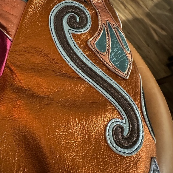 Free People Stars are Psychedelic Metallic Leather Jacket, Multi-color, XL - Picture 5 of 10